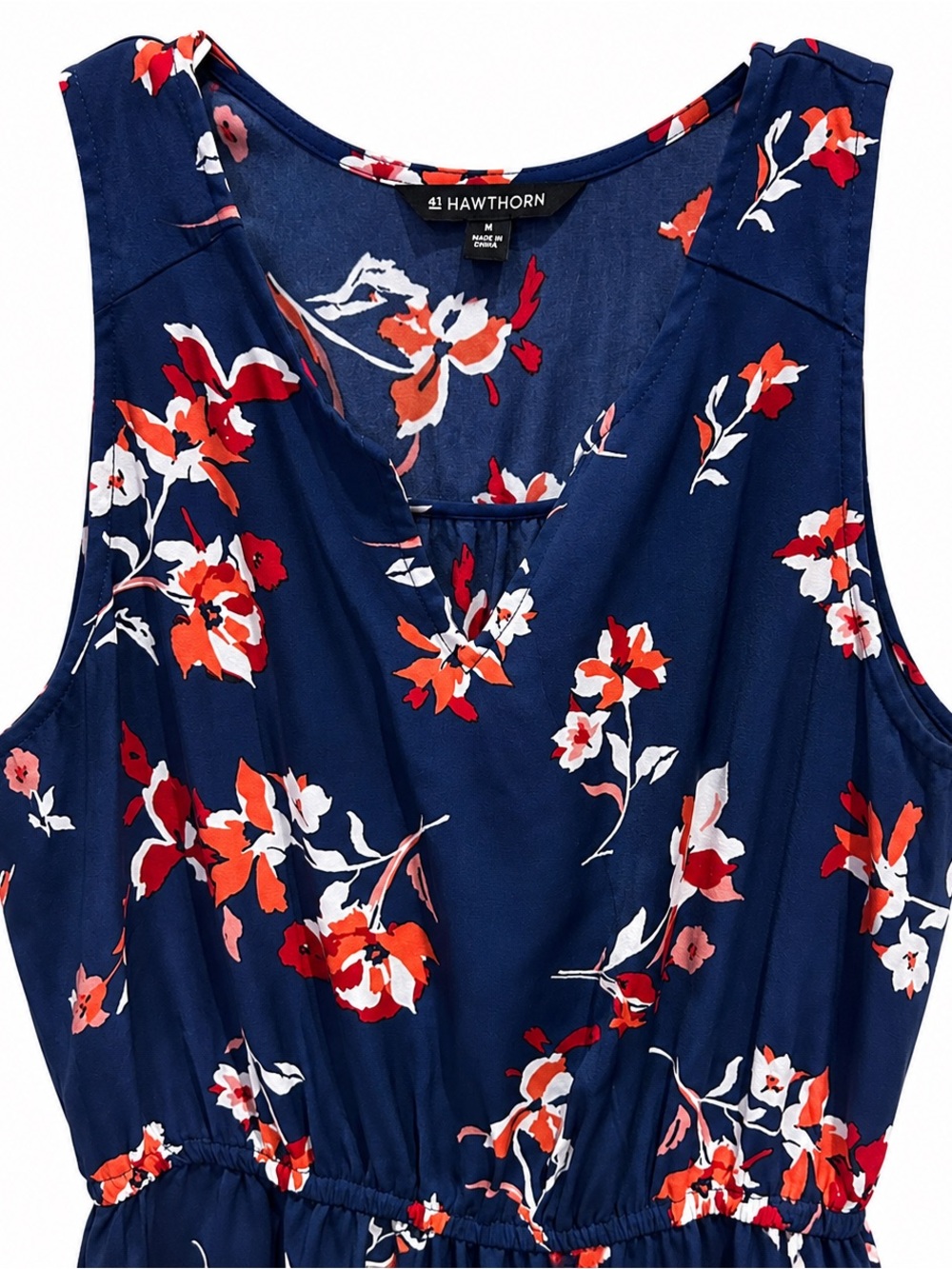 41 Hawthorn Navy Floral Sleeveless Faux Wrap Dress M NWOT Elastic Waist Boho - Picture 4 of 5